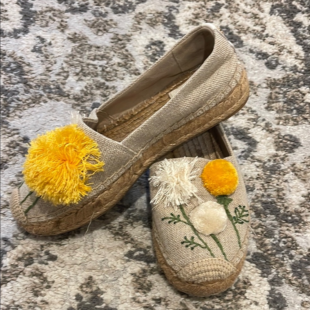 Tory Burch Beige Espadrilles with Yellow Floral Accents